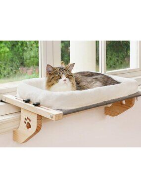 Cat Sill Window Perch with XL Cushion Sturdy Wood & Metal Frame AdJ Fit